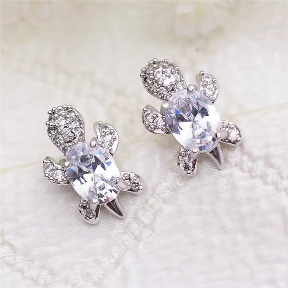 “Just Keep Swimming” Cute Turtle Diamond Earrings - Picture 3 of 11